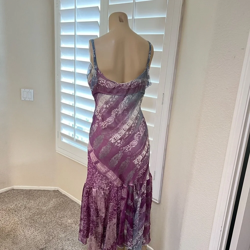 RANGOON SILK HANDKERCHIEF MULTI PRINT Resort floral midi guest Dress small - Picture 6 of 16